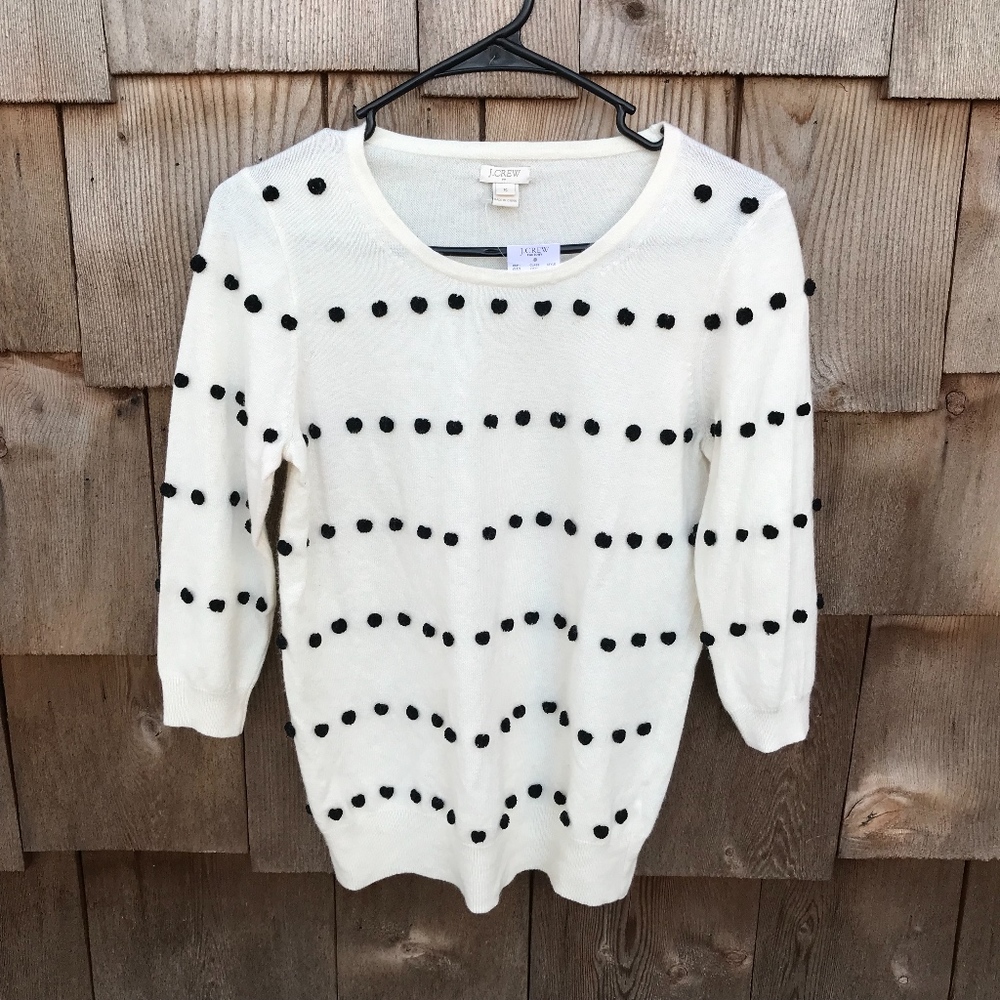 SOLD J. Crew Polka Dot Pom Pom Wool Blend Sweater - Picture 3 of 6